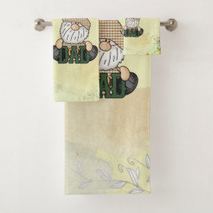 Personalize Dad Gnome Green Vintage Dad Gift Bath Towel Set