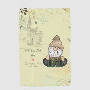 Personalize Dad Gnome Green Vintage Dad Gift Golf Towel