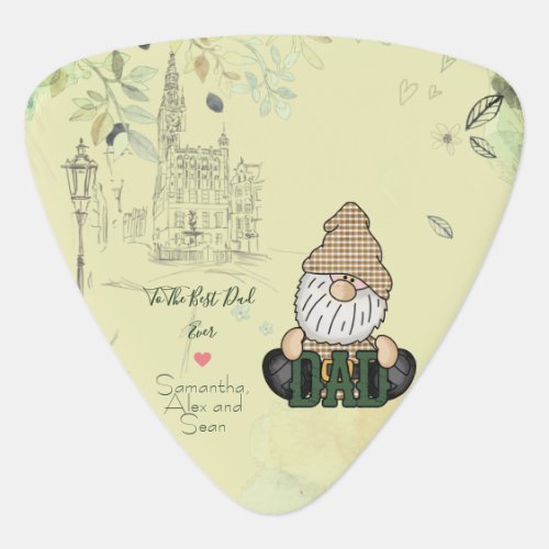 Personalize Dad Gnome  Green Vintage Dad Gift Guitar Pick