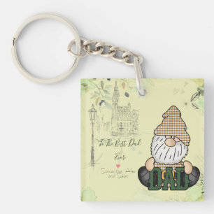 Personalize Dad Gnome   Green Vintage Dad Gift Keychain