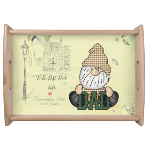 Personalize Dad Gnome   Green Vintage Dad Gift Serving Tray