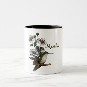 Personalize: Daisies, Hummingbird, Ladybugs: Art Two-Tone Coffee Mug
