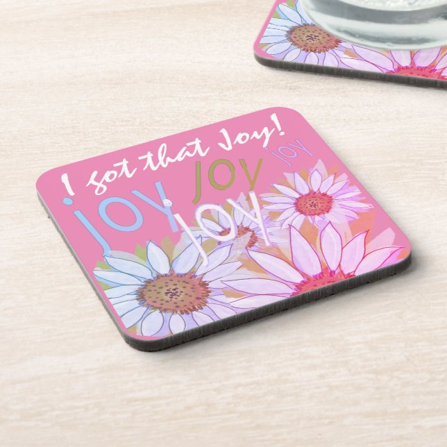 Personalize Daisy: Floral Joy, Joy, Joy!   Beverage Coaster (Left Side)