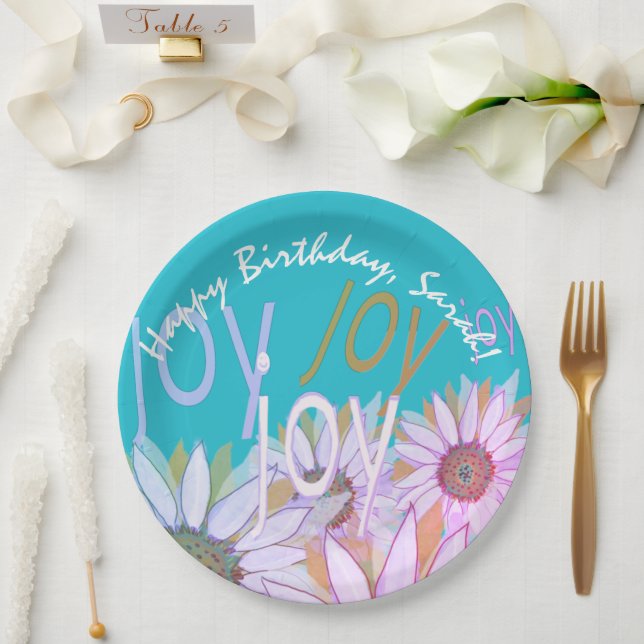 Personalize Daisy: Floral Joy, Joy, Joy!  Paper Plates (Wedding)