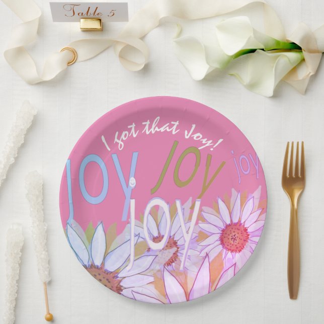 Personalize Daisy: Floral Joy, Joy, Joy!  Paper Plates (Wedding)