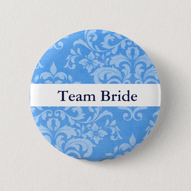 Personalize Damask Wedding Team Bride Button (Front)