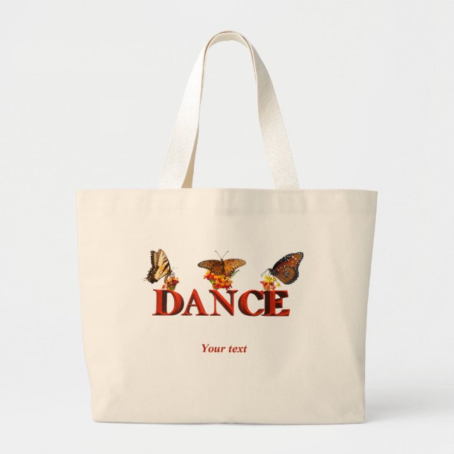 Personalize Dance sign with butterflies  Large Tote Bag (Front)