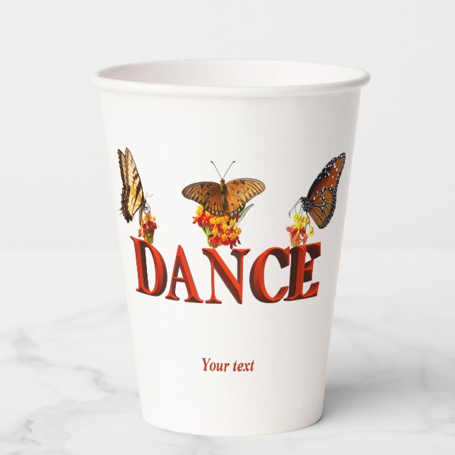 Personalize Dance sign with butterflies  Paper Cups (Front)