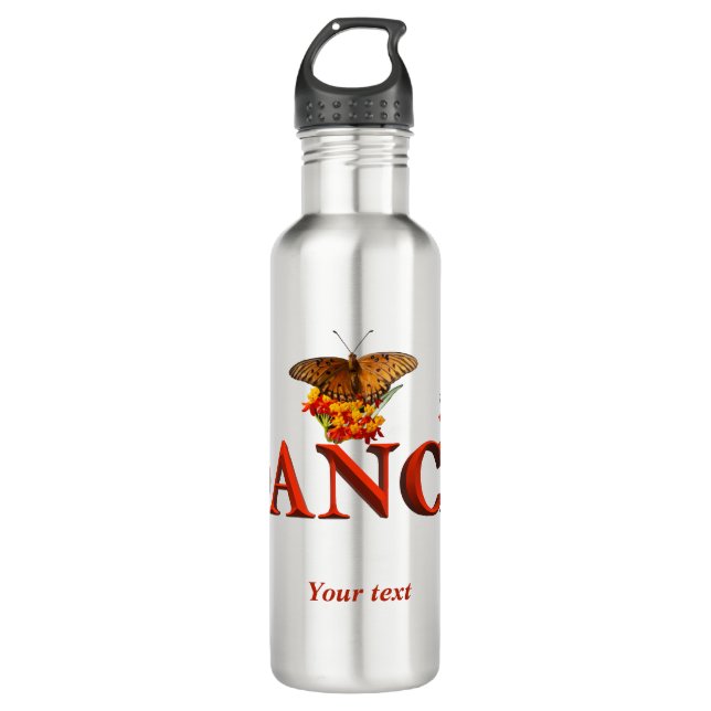 Personalize Dance sign with butterflies  Stainless Steel Water Bottle (Front)