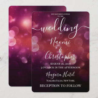 Personalize: Dark Black Pink Bokeh Wedding Invitation