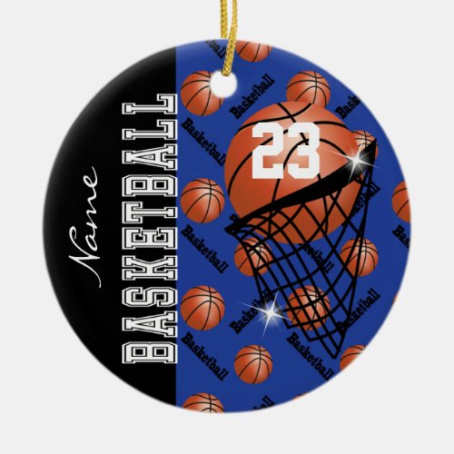 Personalize Dark Blue Basketball Ceramic Ornament