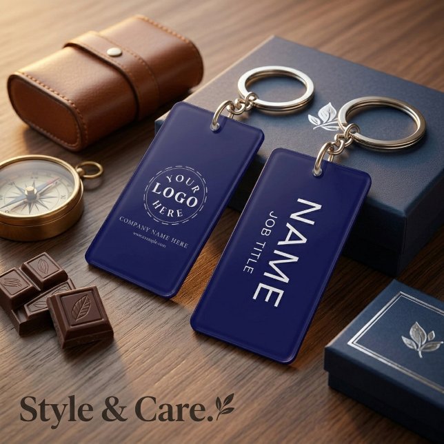 Personalize Dark Blue Rectangle (double-sided) Keychain (Personalize Dark Blue Rectangle (double-sided) Keychain)