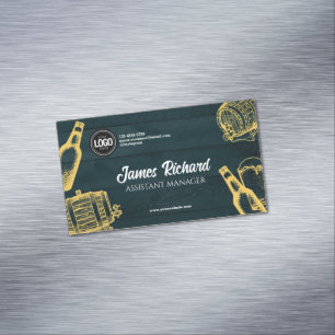 Personalize Dark Green Brewery Theme Business Card Magnet