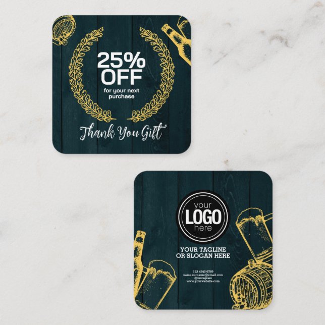 Personalize Dark Green Brewery Theme Discount Card (Front/Back)