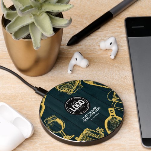 Personalize Dark Green Brewery Theme Wireless Charger