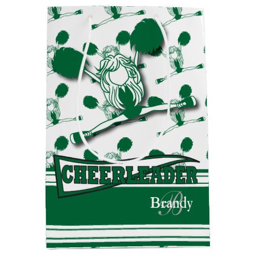 Personalize Dark Green Cheerleader Medium Gift Bag