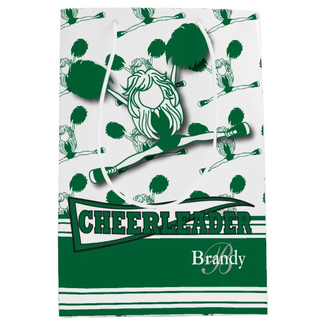 Personalize Dark Green Cheerleader Medium Gift Bag (Front)