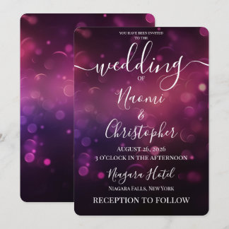 Personalize: Dark Pink Black Bokeh Lights Wedding Invitation