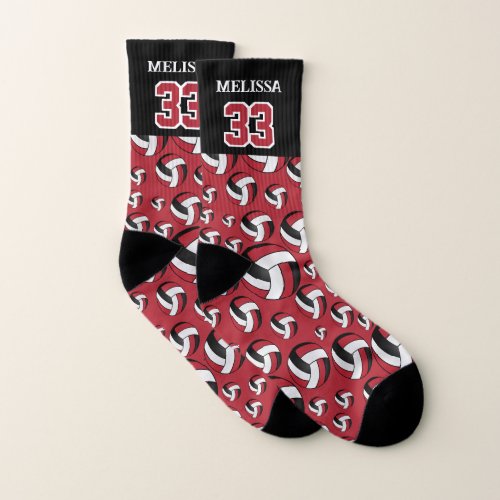 Personalize Dark Red Black and White Volleyball Socks