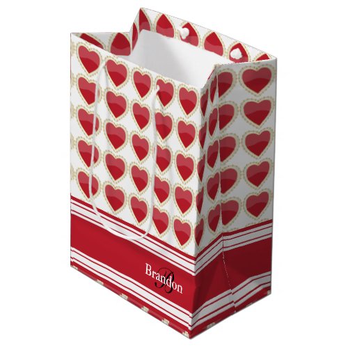 Personalize Dark Red Valentine Hearts Medium Gift Bag