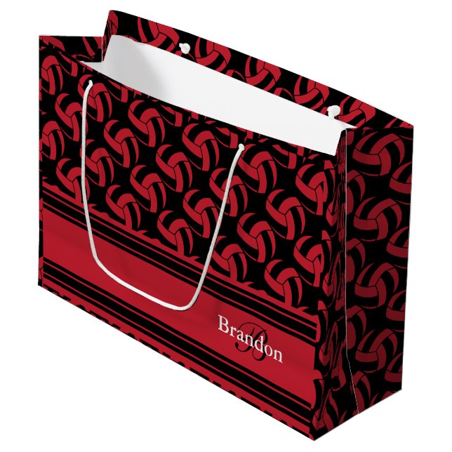 Personalize Dark Red Volleyballs Large Gift Bag (Front Angled)