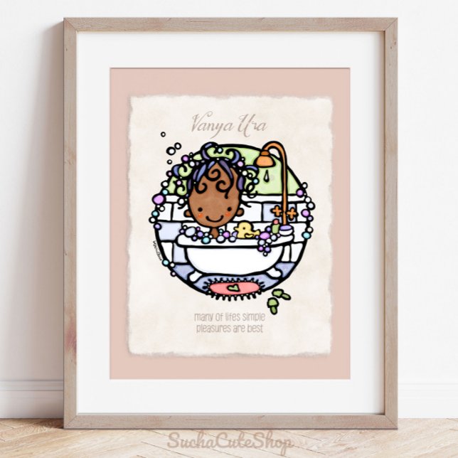 Personalize! Dark Skin Girl Bubble Bath Art Poster (Creator Uploaded)