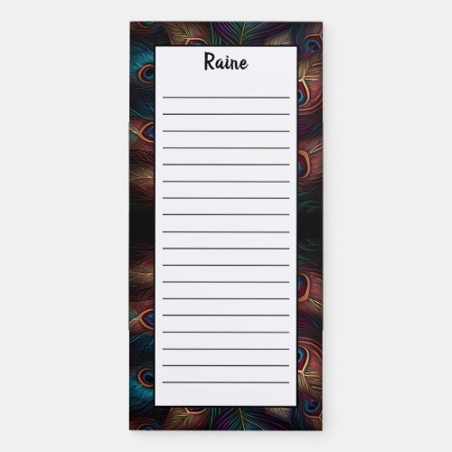 Personalize Dark Vibrant Feathers  Lined  Magnetic Notepad