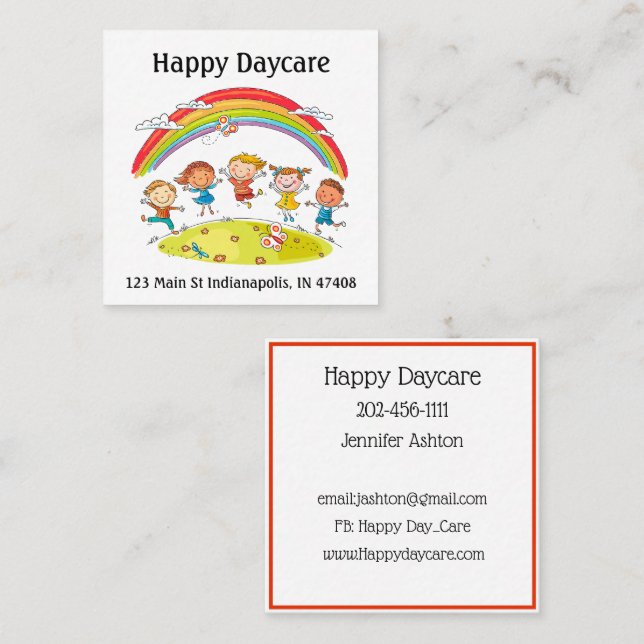 Personalize Daycare Preschool Teacher Happy Kids B Square Business Card (Front/Back)