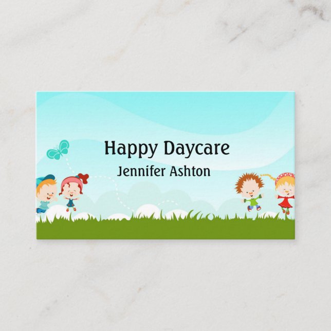 Personalize Daycare Preschool Teacher Happy Kids Business Card (Front)
