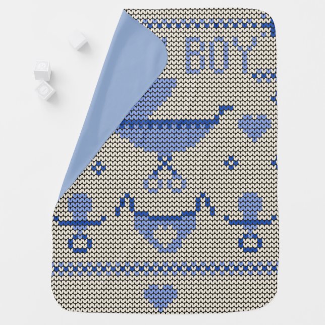 Personalize Decorative Baby Boy Knitted Style Blanket (In Situ)