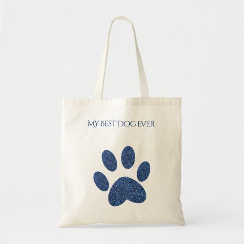 Personalize Deep Blue Pet Paw Glitter Effect on Tote Bag