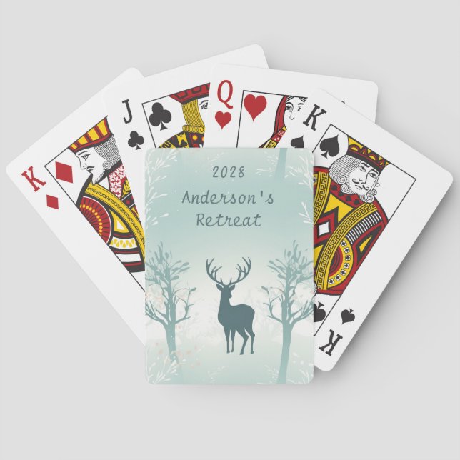 Personalize Deer and Tree Pattern Poker Cards (Back)