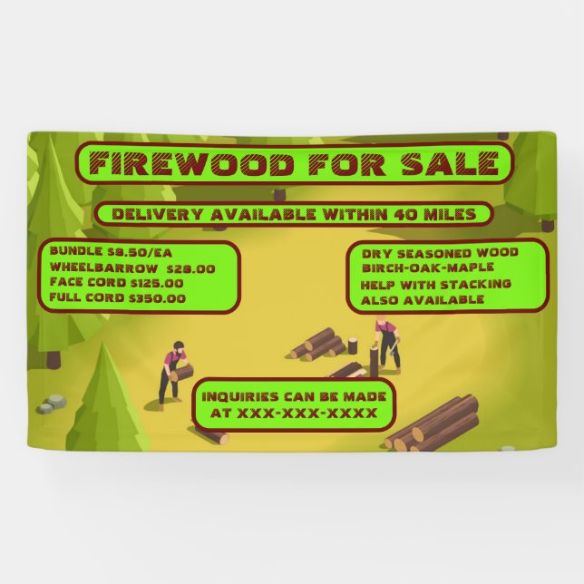 Personalize Detailed Firewood For Sale Business Banner (Horizontal)