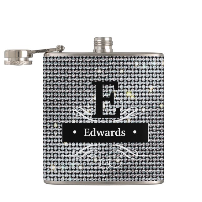 Personalize Diamond Flask, brilliant white crystal Flask (Opened)