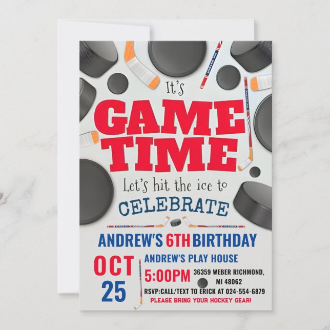 Personalize Digital Hockey Birthday Party Invitation (Front)