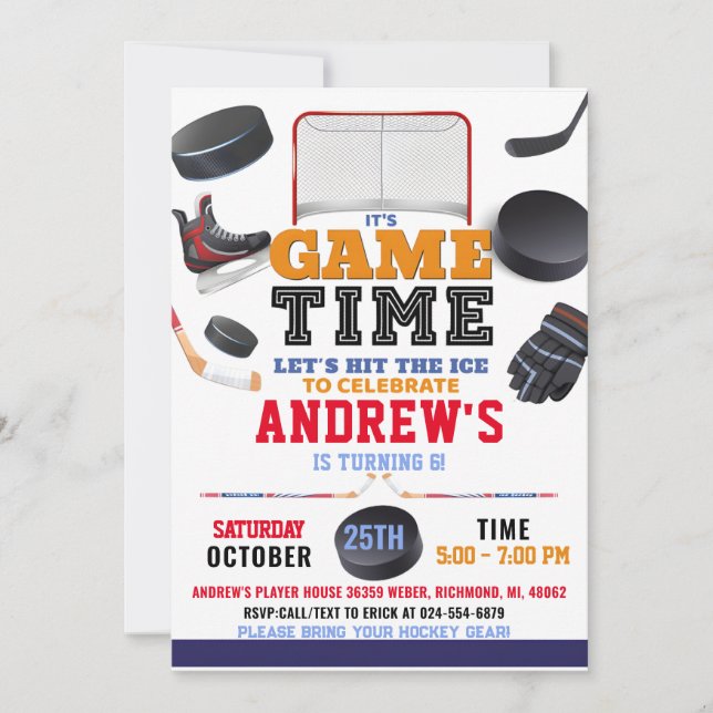 Personalize Digital Hockey Birthday Party Invitation (Front)