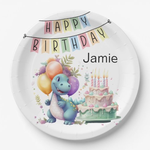 Personalize Dino Birthday  Paper Plates