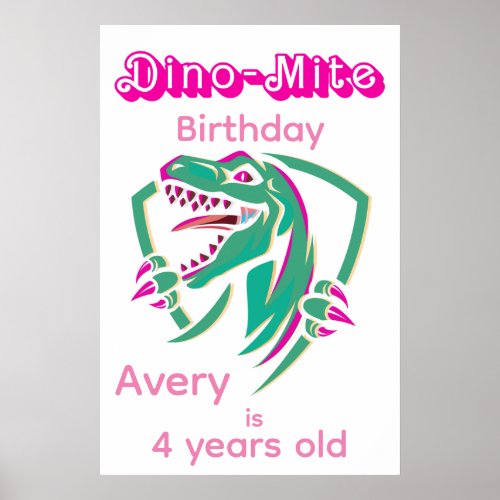 Personalize Dino_Mite Dinosaur Birthday Poster
