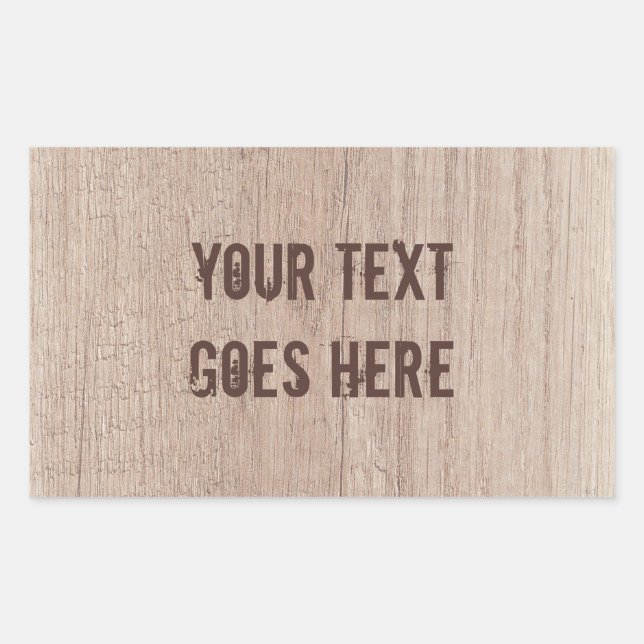 Personalize Distressed Text Brown Wood Board Rectangular Sticker (Front)