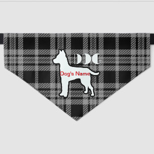 Personalize DOG Logo Black Plaid Large Dog Pet Bandana Collar