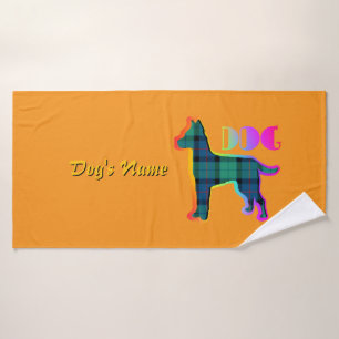 Personalize DOG Logo Rainbow Orange Plaid Doggie Bath Towel