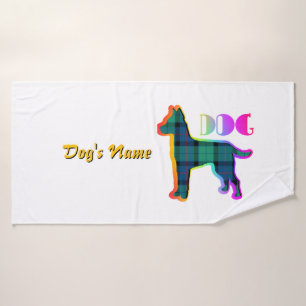 Personalize DOG Logo Rainbow Plaid White Doggie Bath Towel