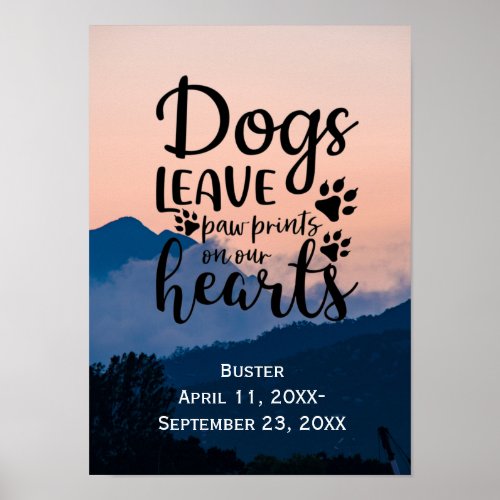 Personalize Dog Memorial Leave Paw Prints Poster