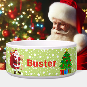 Personalize Dog Name Santa Christmas Tree Bowl