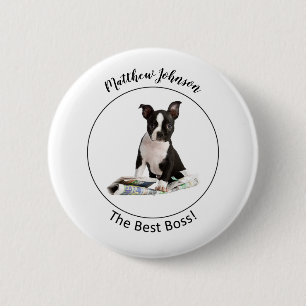 Personalize Dog Newspaper Boss’s Day, Humor Button