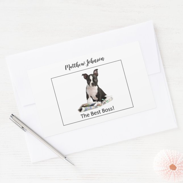 Personalize Dog Newspaper Boss’s Day, Humor Rectangular Sticker (Envelope)
