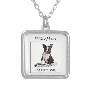 Personalize Dog Newspaper Boss’s Day, Humor Silver Plated Necklace
