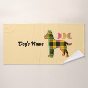 Personalize DOG Rainbow Yellow Plaid Lt Doggie Bath Towel
