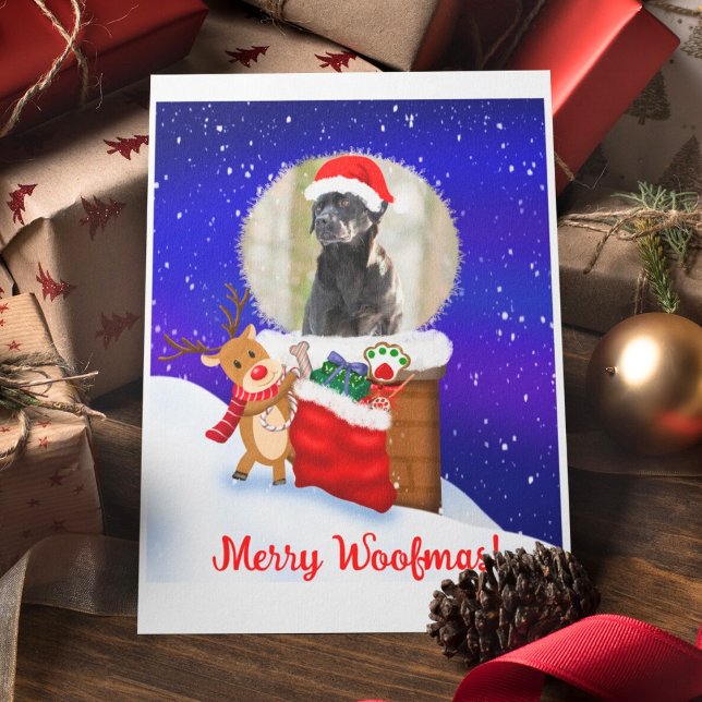 Personalize Dog Santa Rooftop Reindeer With Gifts Card (Creator Uploaded)