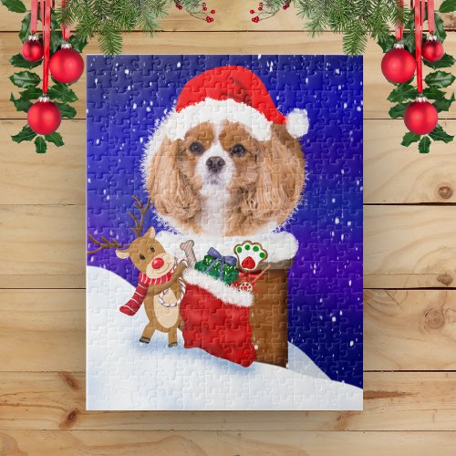 Personalize Dog Santa Rooftop Reindeer With Gifts  Jigsaw Puzzle